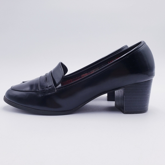 Vintage 90s Y2K American Eagle Chunky Block Heel Penny Loafer Shoe Black Size 10 - Picture 5 of 11